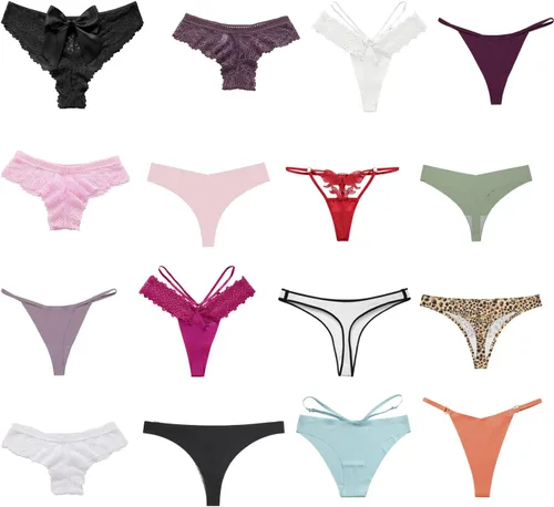 Vista 4 de Paquete variado de ropa interior para mujer, tipo de tangas con espalda en T, calzoncillos de encaje, bikinis variados