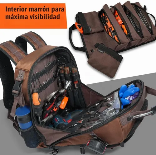 Vista 7 de WELKINLAND 70Pockets Mochila de herramientas HVAC con rollo de herramientas, mochila de bolsa de herramientas