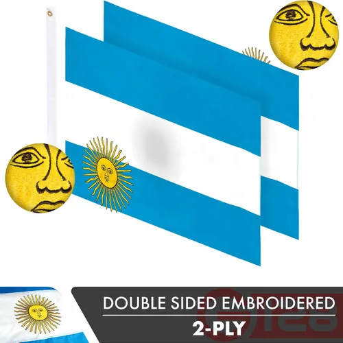 Vista 2 de G128 Bandera argentina 3 x 5 pies Serie doble ToughWeave Poliéster 210D bordado de doble cara Bandera de país, diseño bordado