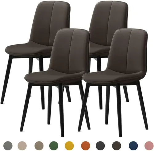 Vista 22 de Juego de sillas de comedor modernas, de piel sintética con asiento tapizado de 1.6 in, patas de acero al carbono de mediados de siglo, silla Beige