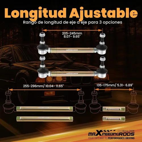 Vista 5 de maXpeedingrods Barras de Esfuerzo Laterales Ajustables Delanteras para BMW Serie 3 E36 E46 M3 E90 E91 E92 E93, Kit de Suspensión de Barras