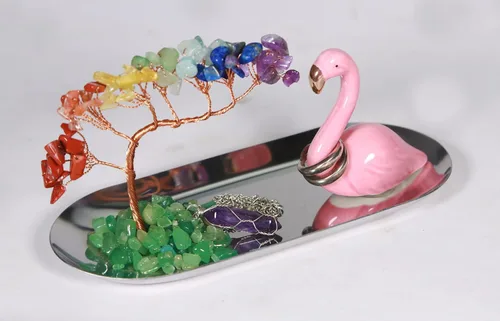Vista 7 de Portaanillos de Flamenco para Joyas, Plato para Anillos de Cristal de Apatita Azul, Organizador de Aretes con Pestillo de León, Cosas Lindas