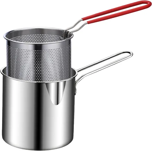 Vista 5 de Olla de acero inoxidable con cesta de freír de mango largo, olla de cocina para papas fritas, pollo, tempura japonesa