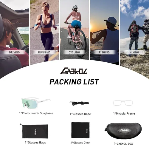Vista 6 de Photochromic Cycling Glasses Men Women, Clear UV400 Protection Sports Sunglasses Eyeglasses Goggles for Outdoors