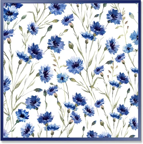 Vista 41 de DesignQ Lienzo enmarcado tradicional con flores silvestres azules con hojas verdes II