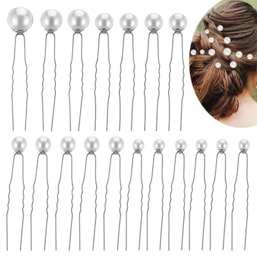 Vista 8 de 18 piezas de accesorios para el cabello de novia, perlas de boda, pasadores de pelo en forma de U, clips de perlas para novia, dama de honor