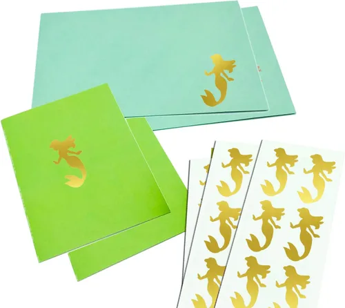 Vista 5 de Royal Green Calcomanías de sirena para bolsos, recuerdos de fiesta, sobres y sellos de invitación en oro metálico de 2 pulgadas (1.969 in), paquete
