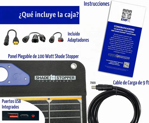 Vista 4 de Panel solar plegable portátil de 100 W - Tecnología Shade Stopper™, ETFE, USB-A y USB-C, compatible con la mayoría de estaciones de energía