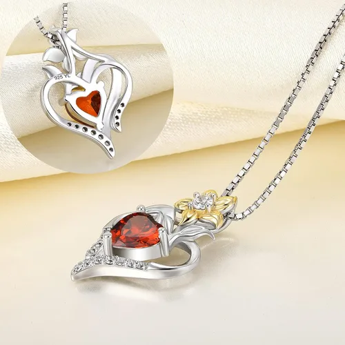 Vista 5 de YL Collar de corazón de plata de ley con colgante de flor de lirio para mujer