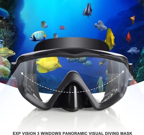 Vista 2 de Máscara de buceo Pano 3 para adultos, máscara de esnórquel de vidrio templado, máscara de natación antivaho sin fugas, gafas de natación con Negro
