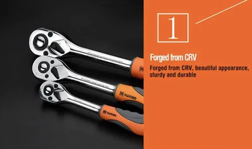 Vista 5 de Edward Tools Harden Pro - Llave de casquillo – Llave de trinquete reversible de acero CRV de 72 dientes con mango de goma Ergo Grip – Interruptor