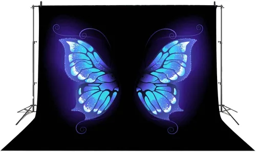 Vista 10 de Fondo de fotos de retrato de ensueño con alas de mariposa azul para fotografía de vinilo de 5 x 3 pies para eventos, decoración de fiesta, telón