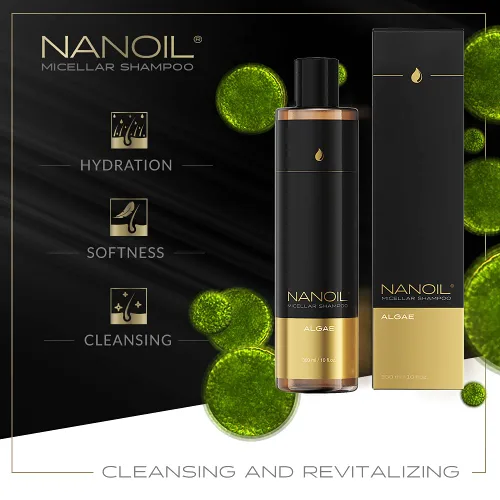 Vista 2 de NANOIL Champú micelar de algas 10.1 fl oz - Champú micelar rico en extracto de algas, limpieza profunda, impulso de hidratación, suavidad