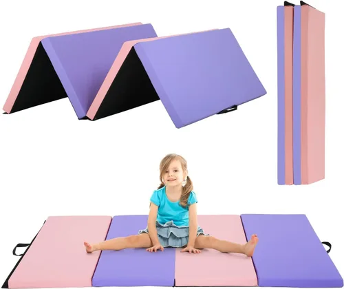 Vista 8 de 6 ft Gymnastics Exercise Mat Thick Tumbling Mats with Carrying Handles, 6ft x 4ft x 2in Yoga Mat Folding Exercise Pad Leather Gym Mat for
