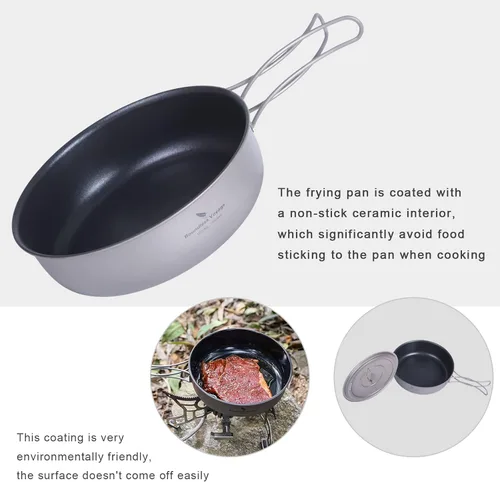 Vista 7 de Boundless Voyage Sartén antiadherente de titanio con mango plegable, revestimiento de cerámica antiadherente, olla de cocina para acampar al aire