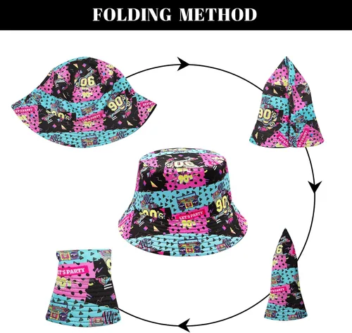 Vista 3 de YAMEIZE Sombrero de pescador retro de los años 90 para hombres y mujeres, trajes de moda de los años 90, gorra para el sol, plegable, sombrero