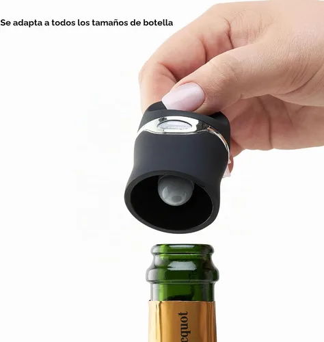Vista 5 de Metrokane sellador de terciopelo para champán y vino, Negro Airtight Leak Proof Bottle Stopper for Preserving Freshness & Carbonation, Reusable