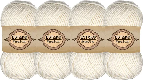 Vista 44 de Estako Megastar, 3.52 Oz (100g) de hilo de acrílico 75% y lana 25%, suave, peso grueso voluminoso #5 para crochet y tejer 120 yardas (110m)
