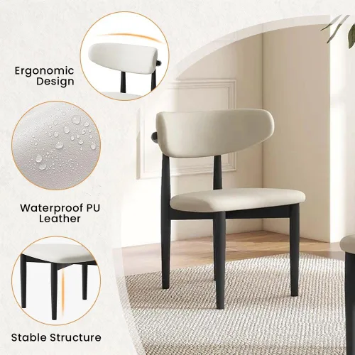 Vista 5 de POVISON Juego de mesa de comedor para 4, mesa rectangular negra de piedra sinterizada mate de 63 pulgadas con base de acero al carbono bronce, silla