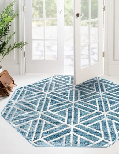 Vista 28 de Unique Loom Matrix Trellis Collection - Alfombra de área, diseño (2 pies x 6 pies 1 pulgada, color azul/marfil)
