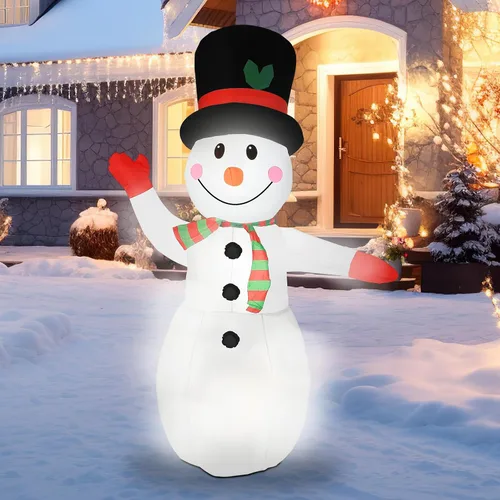Vista 7 de [Usado] Muñeco de nieve inflable de Navidad de 8 pies, muñeco de nieve suave iluminado IP65 con luces LED, decoración de patio inflable automática