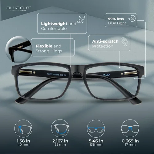 Vista 3 de BLUE CUT - Gafas de bloqueo de luz azul para hombres y mujeres – Anteojos antifatiga para computadora y juegos para reducir la fatiga ocular, negro