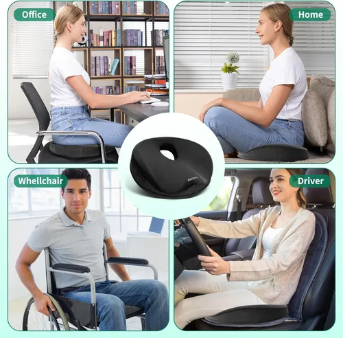 Vista 8 de SAHEYER Almohada de dona para el dolor de coxis, almohada de espuma viscoelástica para hemorroides para nervio ciático, cojín de asiento de ciática