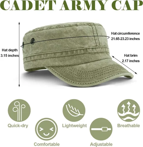 Vista 14 de Geyoga 3 unidades Cadet Army - Gorras de algodón lavado militar para tapas planas ajustables estilo militar sombrero unisex