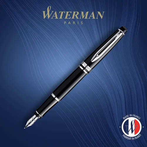 Vista 2 de Pluma estilográfica profesional de acero inoxidable con detalles dorados WATERMAN, Negro