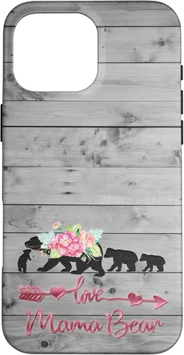 Vista 19 de Pink Floral Black Mama Bear three cubs Vintage Gray Rustic Case for iPhone 16
