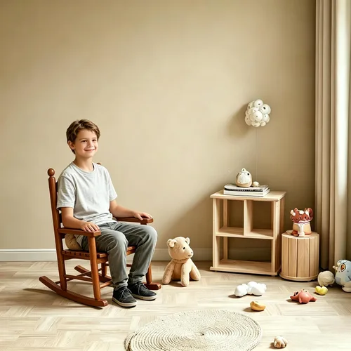 Vista 2 de Mecedora para niños, mecedora de madera para bebés pequeños, muebles cómodos para exteriores e interiores, sala de lectura, dormitorio, sala