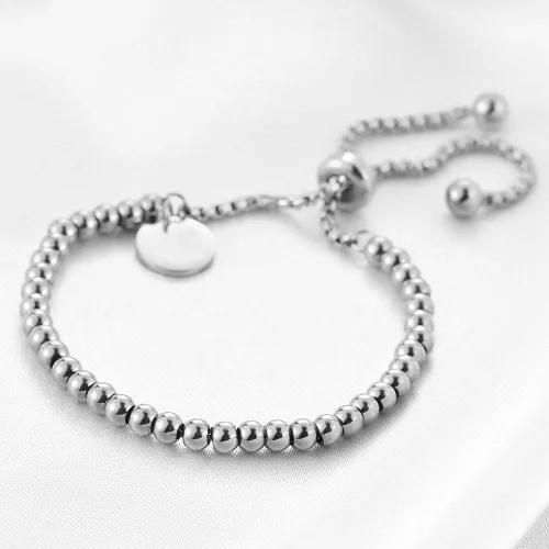 Vista 2 de Jude Jewelers Pulsera ajustable de acero inoxidable con cuentas redondas y cuentas clásicas