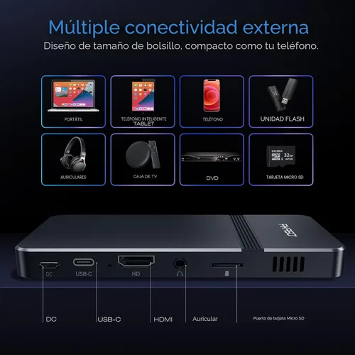 Vista 5 de AKASO Mini Proyector, Proyector Portátil DLP de Tamaño de Bolsillo, Proyector Cookie 1080P, Compatible con HDMI WiFi, Batería Recargable
