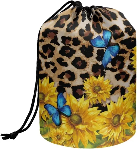 Vista 20 de Poceacles Bolsas de maquillaje con cordón para mujer, bolsa de cosméticos de viaje, multifuncional, bolsa de almacenamiento, Margarita azul