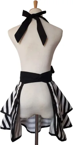 Vista 5 de Hyzrz Delantales retro de algodón hechos a mano para mujeres y niñas, delantal de cocina para tartas, cocina, regalo de madre (negro)