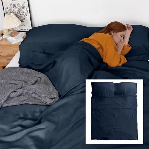 Vista 9 de S VICTORY SYMBOL Sábana de cama portátil 100% lino, forro de saco de dormir para hotel y viajes, saco de dormir para adultos, ultra ligero