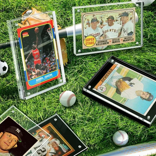 Vista 7 de Marco de exhibición de tarjetas de acrílico, marcos magnéticos para tarjetas de intercambio, protector de escritorio, 2 juegos de color negro