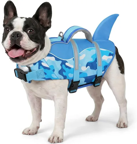 Vista 8 de AOFITEE Chaleco salvavidas para perros, chaleco salvavidas para perros pequeños, chaleco de seguridad reflectante con flotabilidad superior y asa