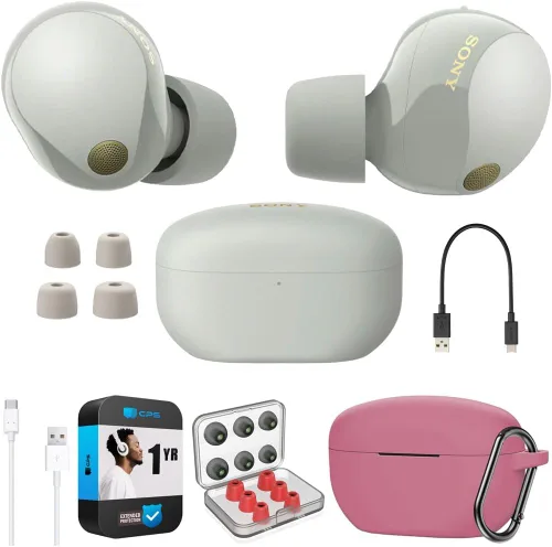 Vista 12 de Sony WF-1000XM5 - Paquete de auriculares verdaderamente inalámbricos con cancelación de ruido (plateado) con funda de silicona (azul), puntas