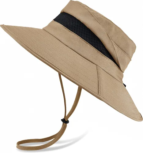 Vista 11 de Sombrero Boonie de ala ancha impermeable UPF 50+ para hombre, protección contra el sol y la lluvia Beige