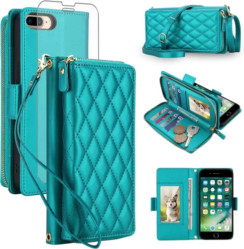 Vista 70 de Asuwish Funda compatible con iPhone 6/6s/7/8/SE 2020 2022 con cremallera y bloqueo RFID, protector de pantalla, correa cruzada i6 i7 i8 7s 8s SE2020