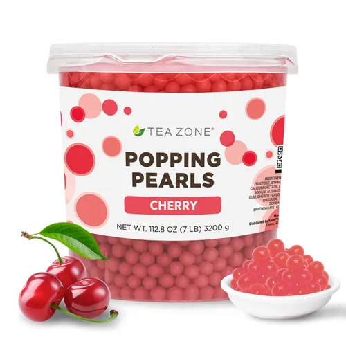 Vista 14 de Tea Zone Popping Pearls. Popping Boba, perlas negras con jugos saborizados, frasco de 7 Lb