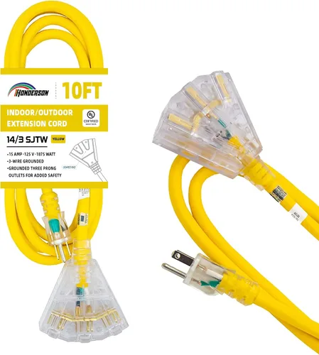 Vista 30 de Cable de extensión GFCI iluminado de 3 pies con 3 tomas de corriente, cable de extensión negro resistente SJTW 12/3 con enchufe a tierra de 3