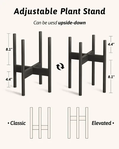 Vista 4 de GENTINGBRO Soporte ajustable para plantas de interior, soporte de bambú para plantas de 8, 9, 10, 11, 12 pulgadas, soporte de esquina pequeño