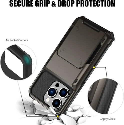 Vista 172 de Nvollnoe - Funda para iPhone 14 con tarjetero [tienda de 5 tarjetas] Negro - Almacenamiento más grande