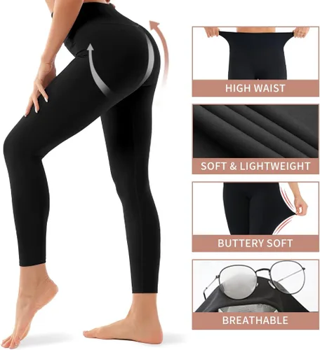 Vista 5 de Paquete de 4 leggings para mujer, pantalones de yoga de cintura alta con control del abdomen, levantamiento de glúteos y que no se transparentan