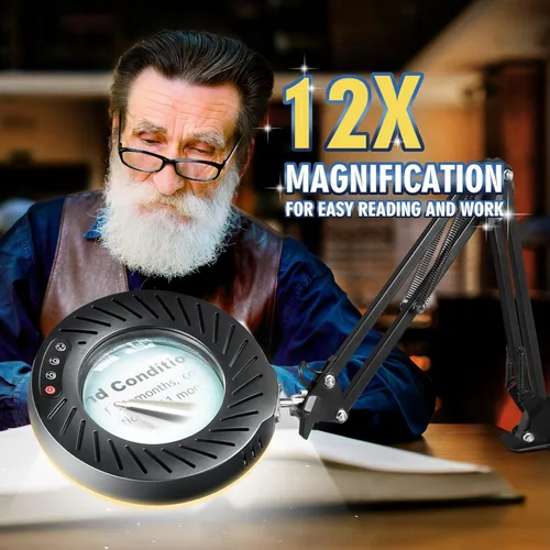 Vista 3 de 12 lupas con luz y soporte, 144 LED más brillantes, 10 brillo regulable, 5 modos de color, lámpara de escritorio de metal manos libres para lectura