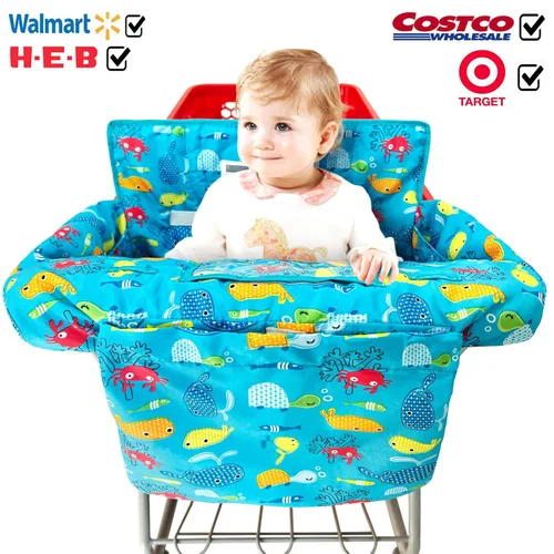 Vista 3 de Funda para carrito de compras y silla alta 2 en 1 para bebé, funda acolchada, estilo plegable y enrollable, portátil con bolsa de transporte