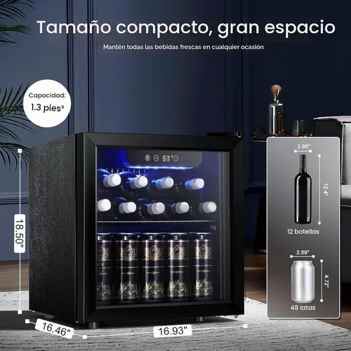 Vista 2 de Antarctic Star Refrigerador de 12 botellas para 48 latas, mini puerta de vidrio para cerveza, bebidas gaseosas o vino, refrigerador independiente