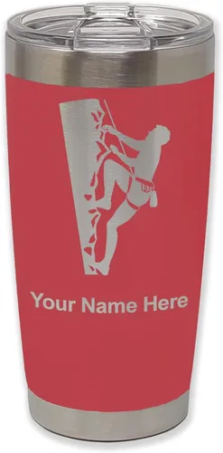 Vista 25 de LaserGram 20oz Vacuum Insulated Tumbler Mug, Rock Climber, Personalized Engraving Included (Coral)